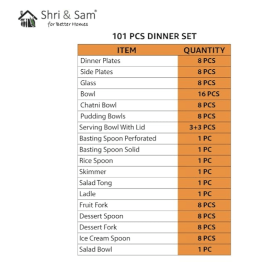 Shri & Sam Stainless Steel Shagun Dinner Set (101 Pcs Set) - Image 6